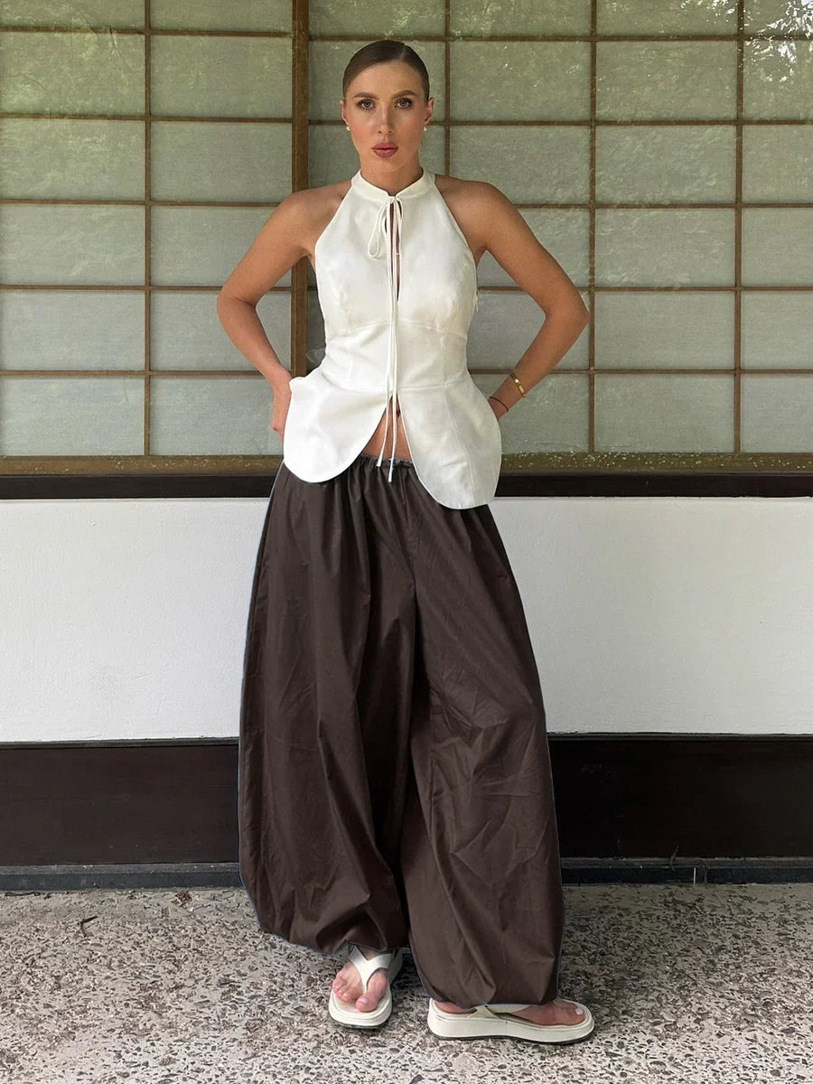 Bornladies Autumn Womens 100% Cotton Loose Lantern Style Wide Leg Pants Street Style Casual Lazy Pants Fashion Trousers
