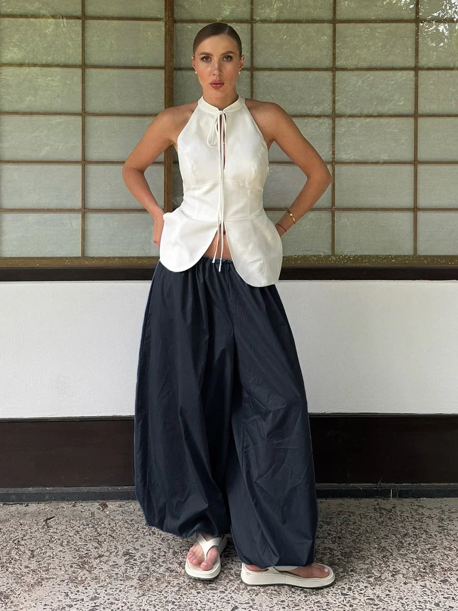 Bornladies Autumn Womens 100% Cotton Loose Lantern Style Wide Leg Pants Street Style Casual Lazy Pants Fashion Trousers