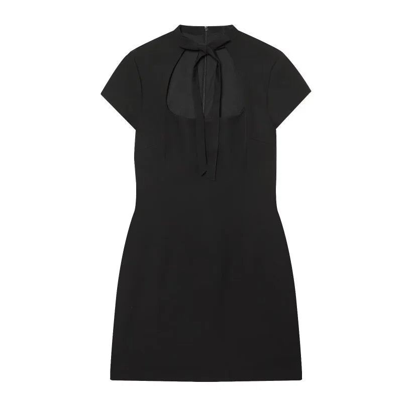 Cut Out Front Bow Tie Mini Dress, Women's Polka Dot Short Sleeve Bodycon Dress, Spring Summer Sexy Fashion Party Dress